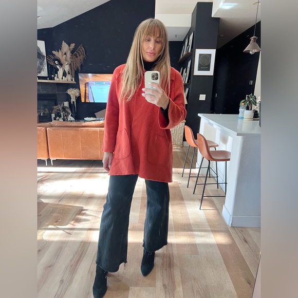 Eileen fisher wool sweater coat burnt orange size large - Picture 2 of 5